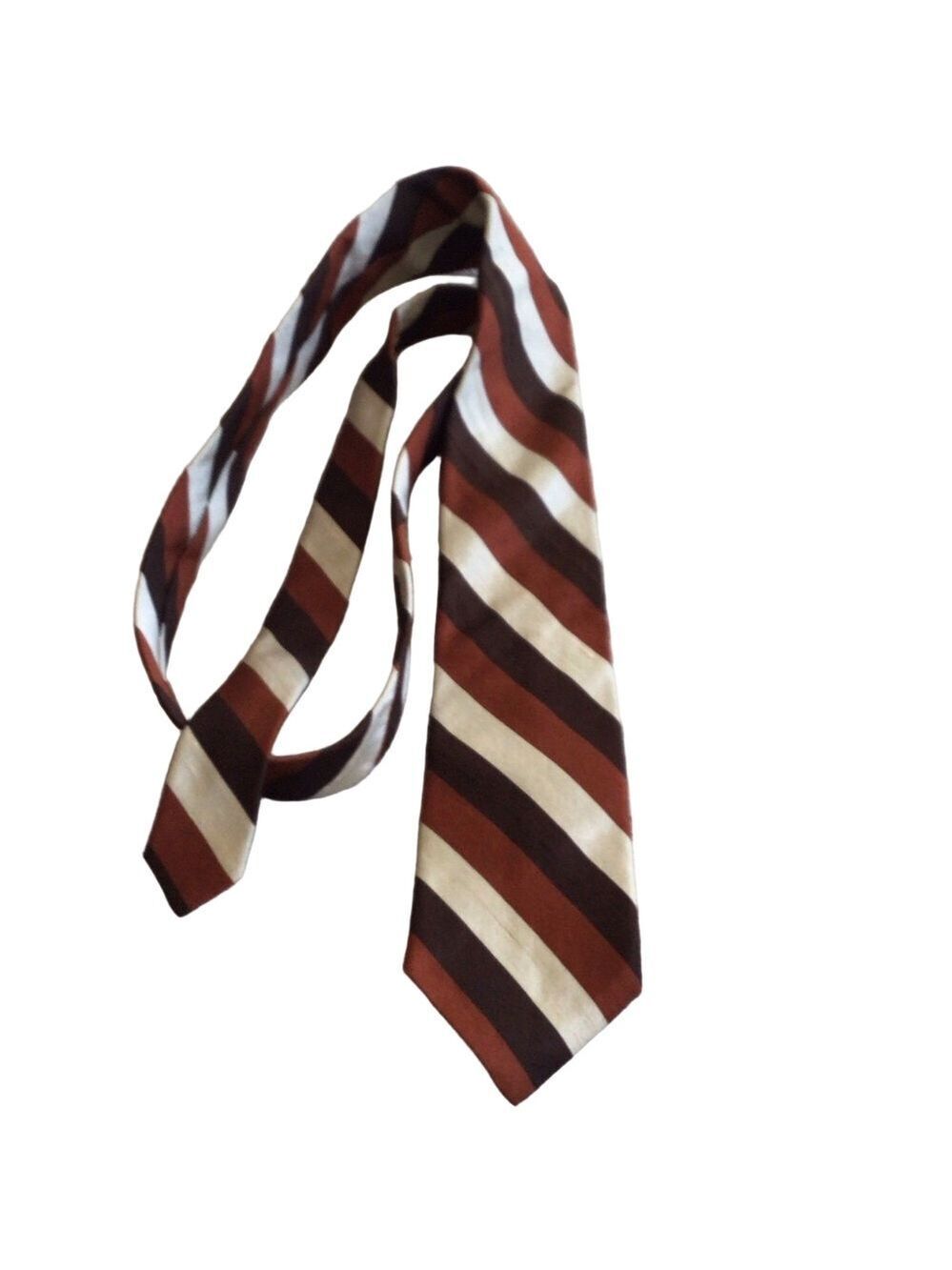 Christian Pelini Silk Striped Tie Brown Beige Preppy Classic